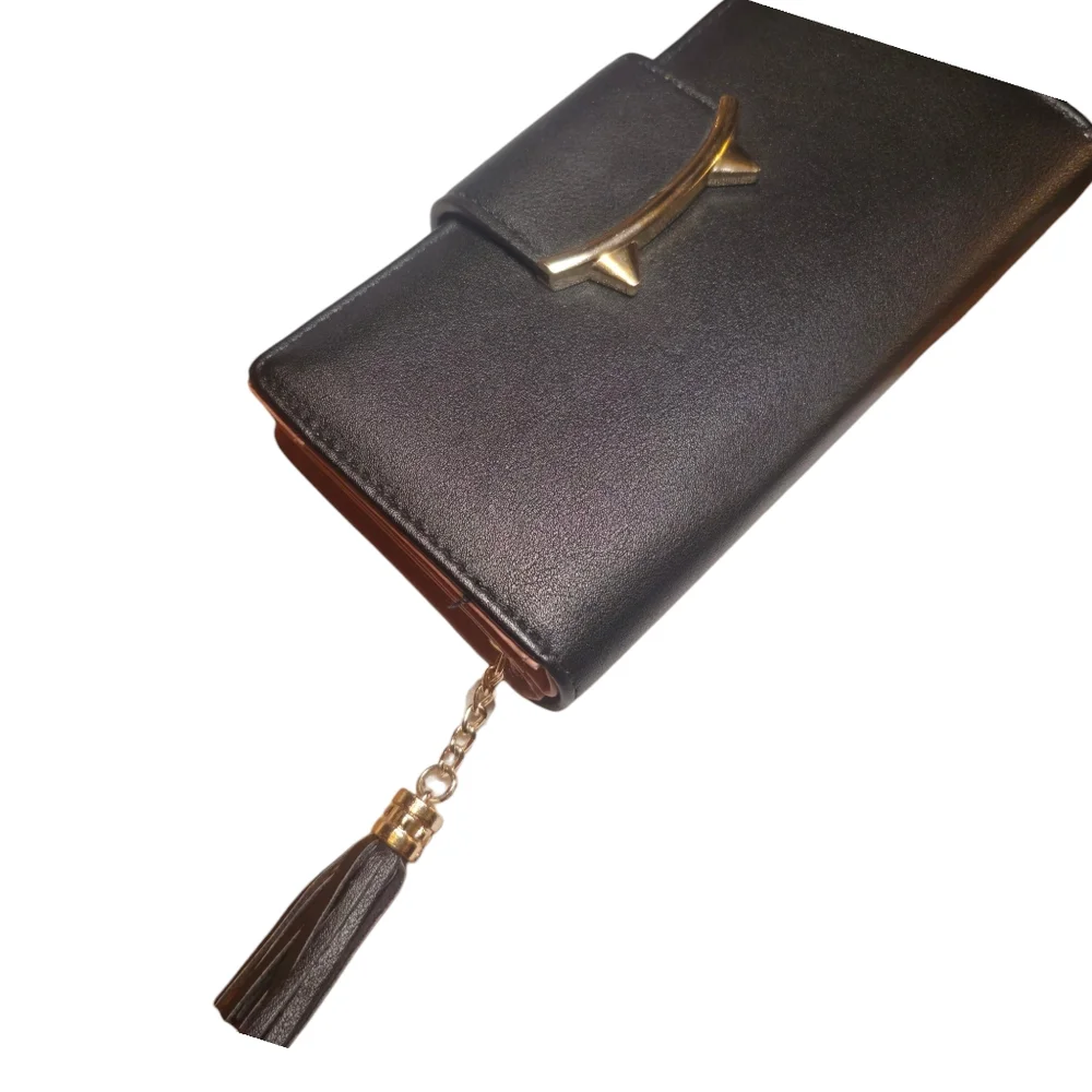 Cute Cat Long Wallet Black and Gold